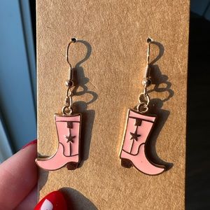 Handmade Pink Cowboy Boots Dangle Earrings
